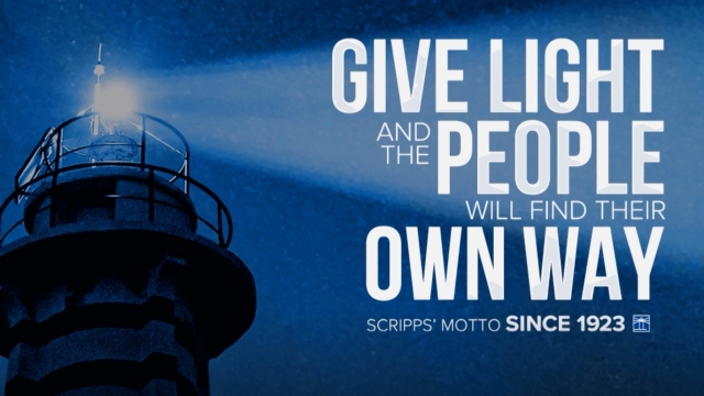 A picture of a lighthouse and the Scripps motto: "Give light and the people will find their own way."