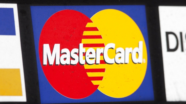 A sign for MasterCard is shown in New York.