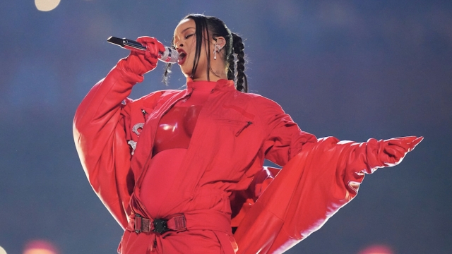 Rihanna performing at the Super Bowl