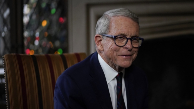 Ohio Gov. Mike DeWine speaks during an interview with The Associated Press.