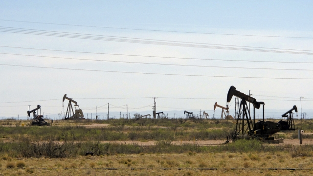 Oil rigs stand in the Loco Hills field in New Mexico.