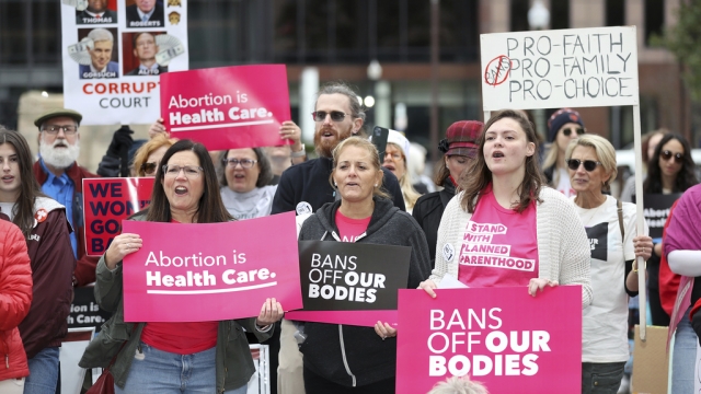 People march for abortion rights.