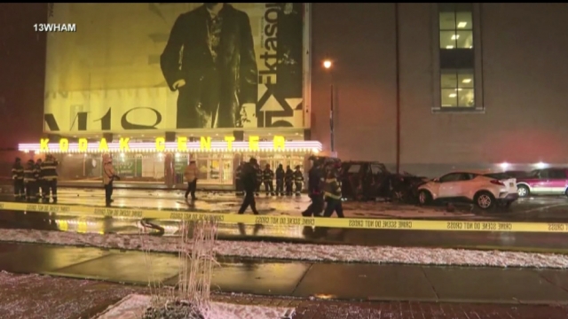 Rochester police investigate a fatal fiery crash outside the Kodak Center.