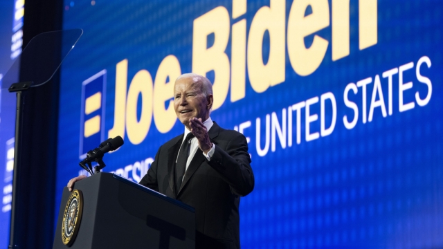 President Joe Biden speaks at the Human Rights Campaign National Dinner.