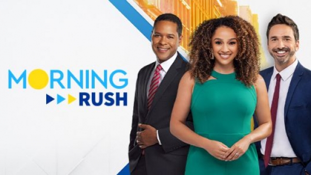 Scripps News "Morning Rush" anchors from left, Rob Nelson, Alex Livingston and Jay Strubberg.
