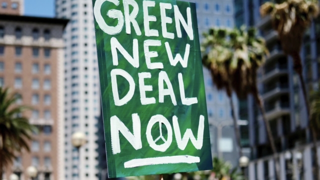 Sign that reads, "Green New Deal Now"