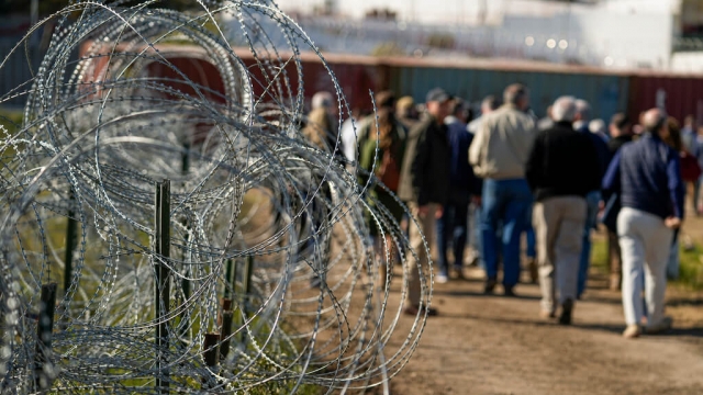 Razor wire is seen near the U.S. border with Mexico