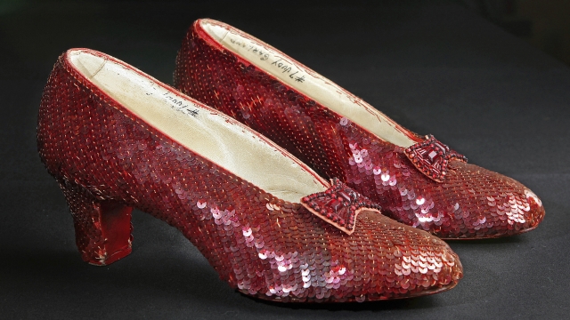 Sequin-covered ruby slippers worn by Judy Garland in "The Wizard of Oz."