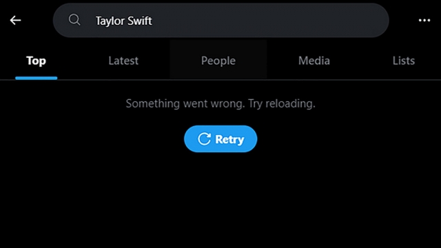Screenshot of a Taylor Swift search error on the social media platform X.