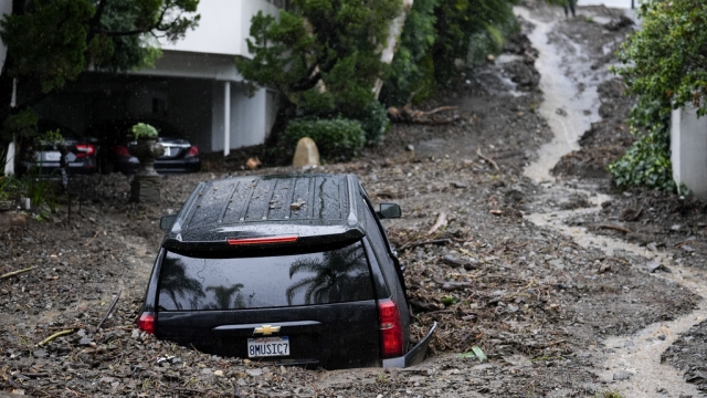 A mudslide that buried a car in Los Angeles