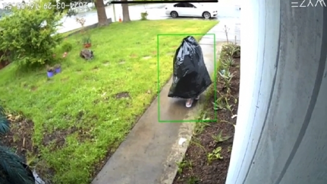 Dirty deed: Thief hides in large trash bag to steal package from porch
