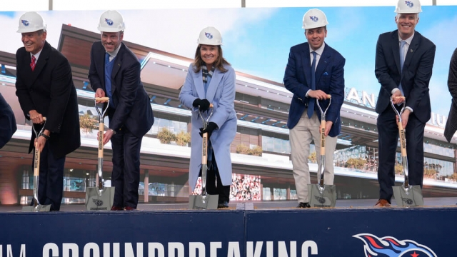 Officials mark a groundbreaking ceremony for the Tennessee Titans' new stadium