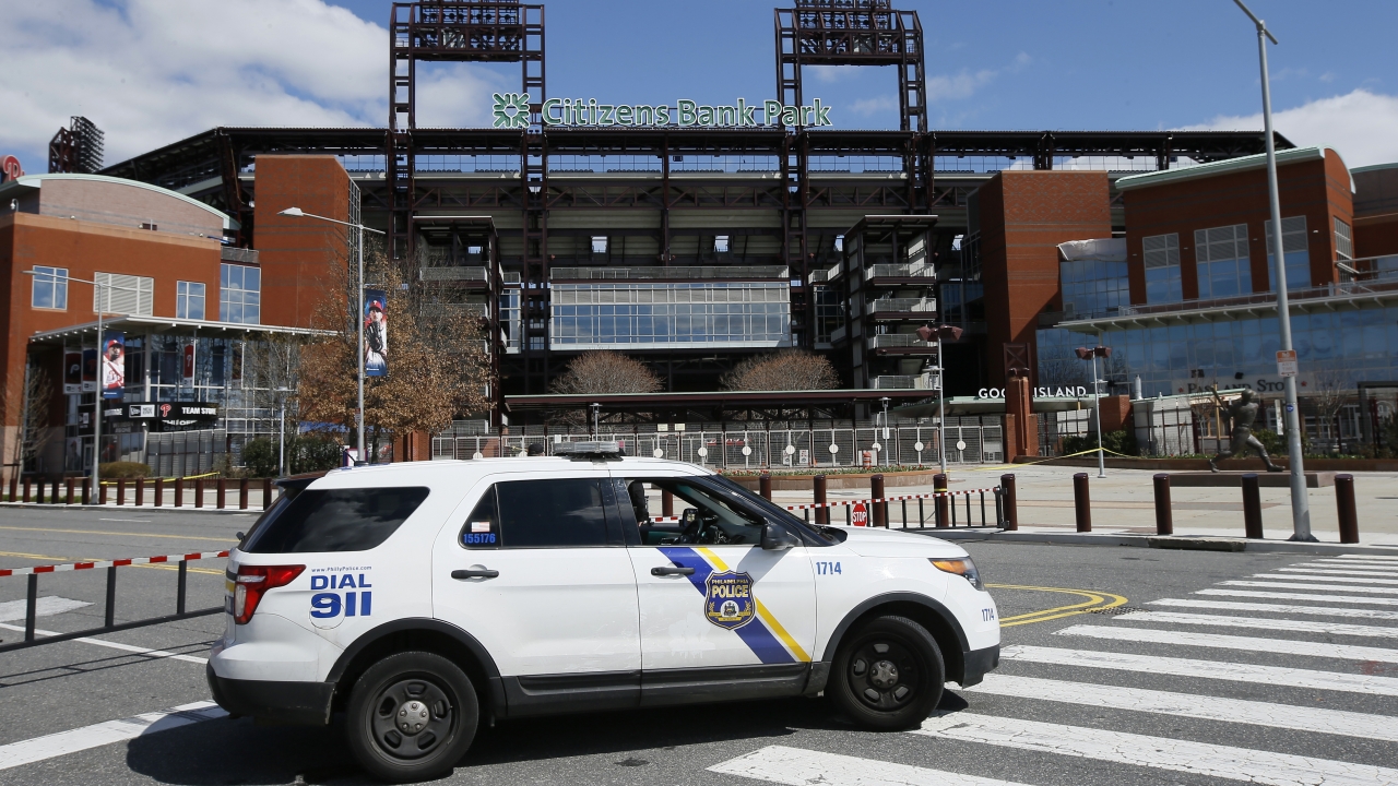 Police vehicle in front of Citizens Bank Park