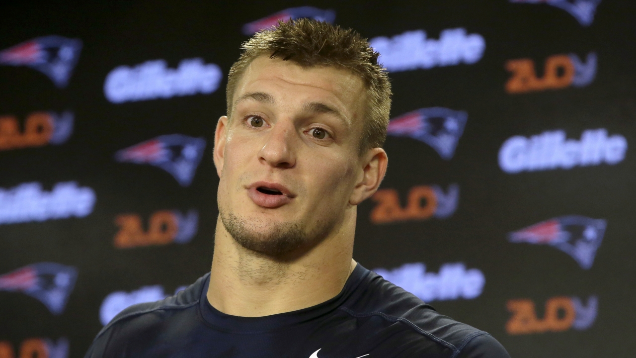 Tight end Rob Gronkowski addressing the media at a press conference