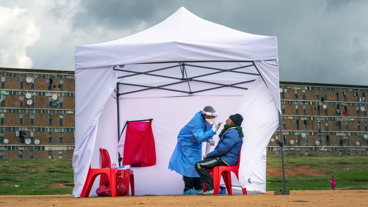 A resident of the Alexandra township gets tested for COVID-19 in Johannesburg, South Africa, Wednesday, April 29, 2020