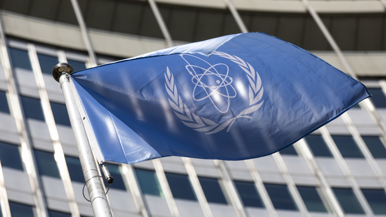 The flag of the International Atomic Energy Agency (IAEA)