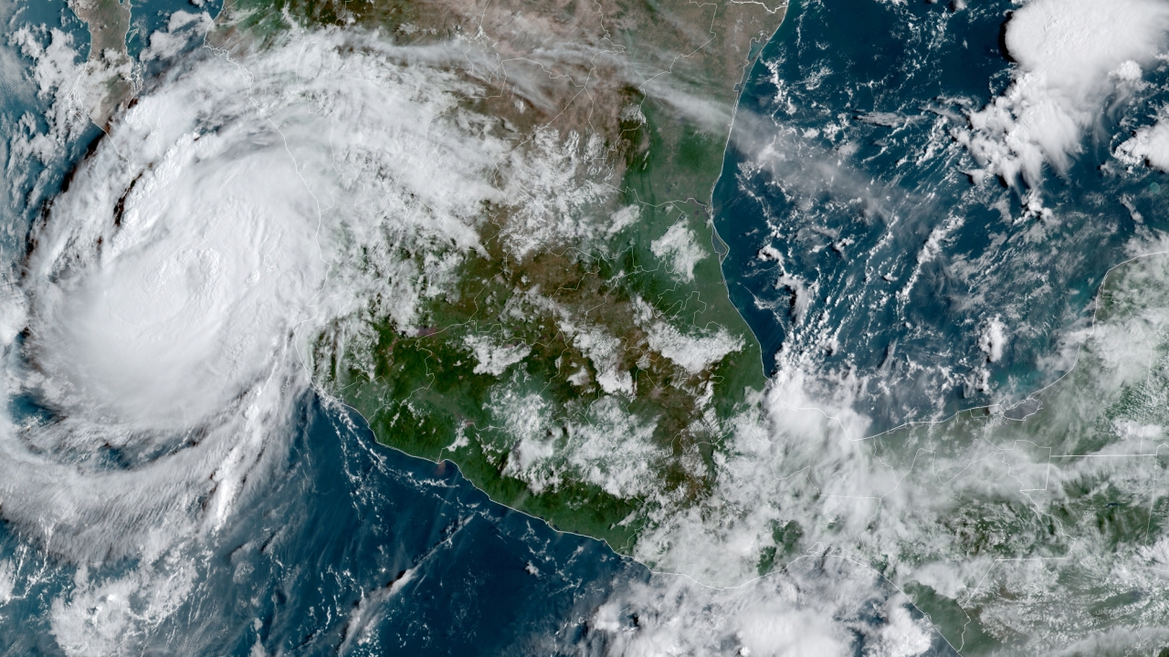 NOAA satellite image shows Hurricane Olaf on the Pacific coast of Mexico approaching the Los Cabos resort region.