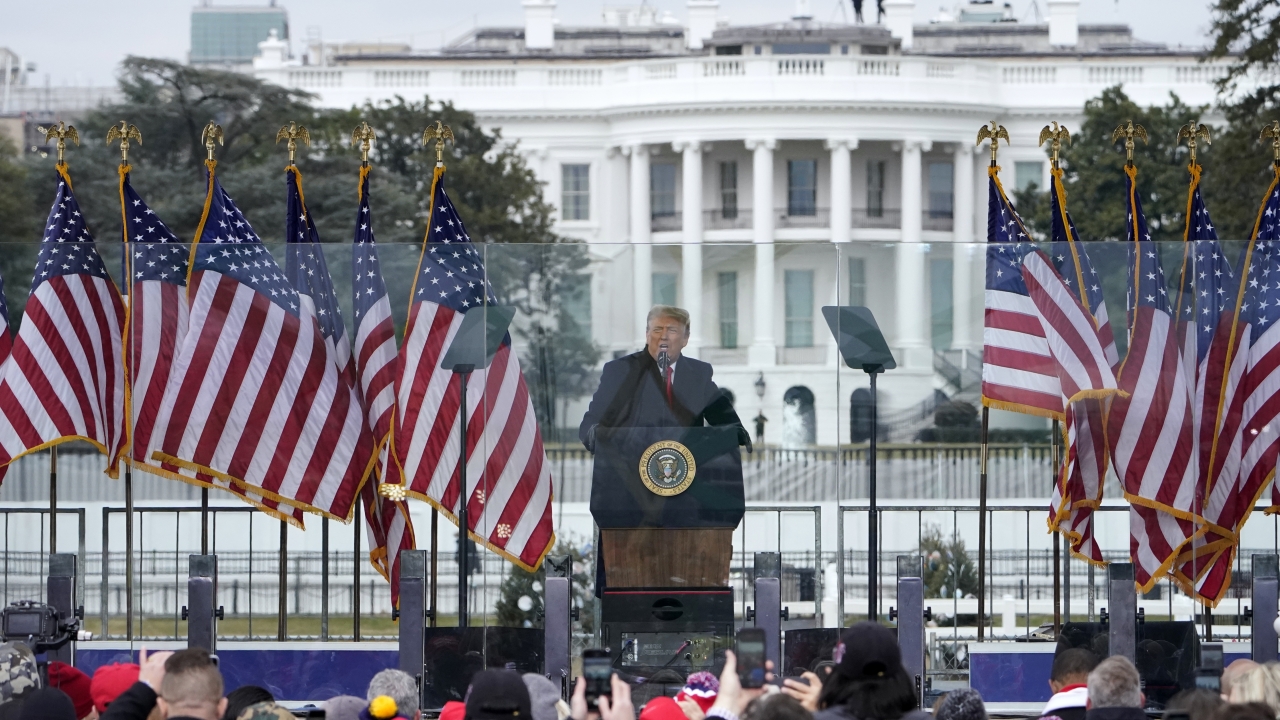 President Donald Trump speaks at a rally in Washington.