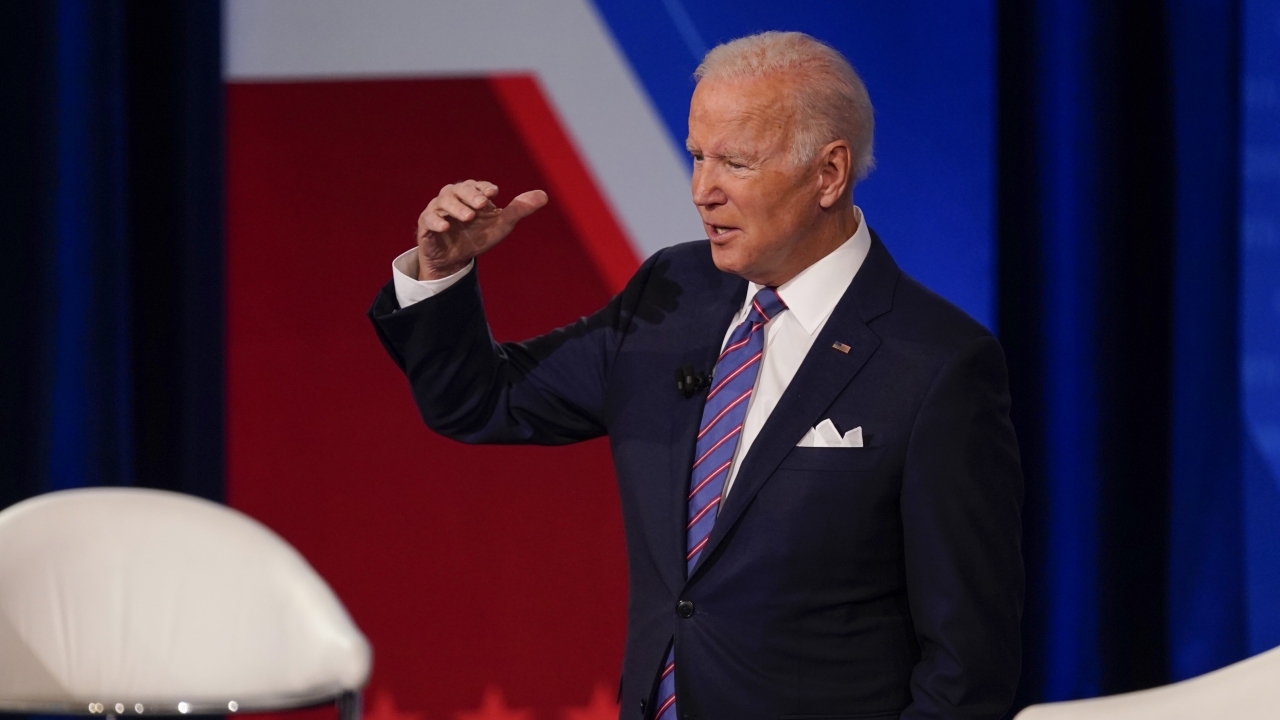 President Joe Biden participates in a CNN town hall at the Baltimore Center Stage Pearlstone Theater, Thursday, Oct. 21, 2021