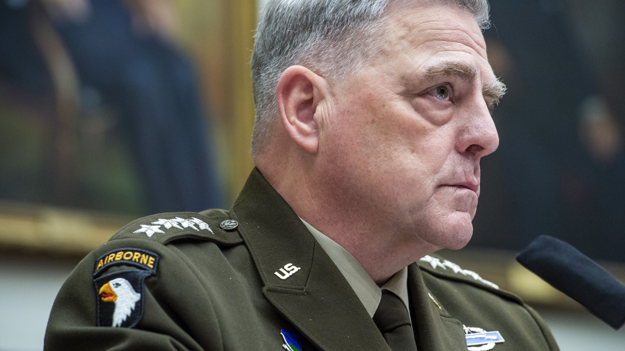 A photo of Chairman of the Joint Chiefs of Staff Gen. Mark Milley testifying before the House Armed Services Committee.