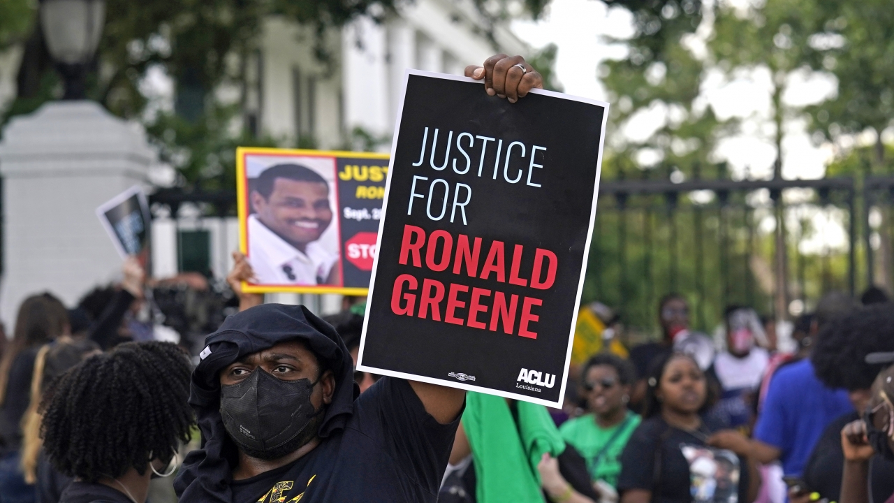 A photo of demonstrators protesting the death of Ronald Greene in Baton Rouge, La. on May 27, 2021.
