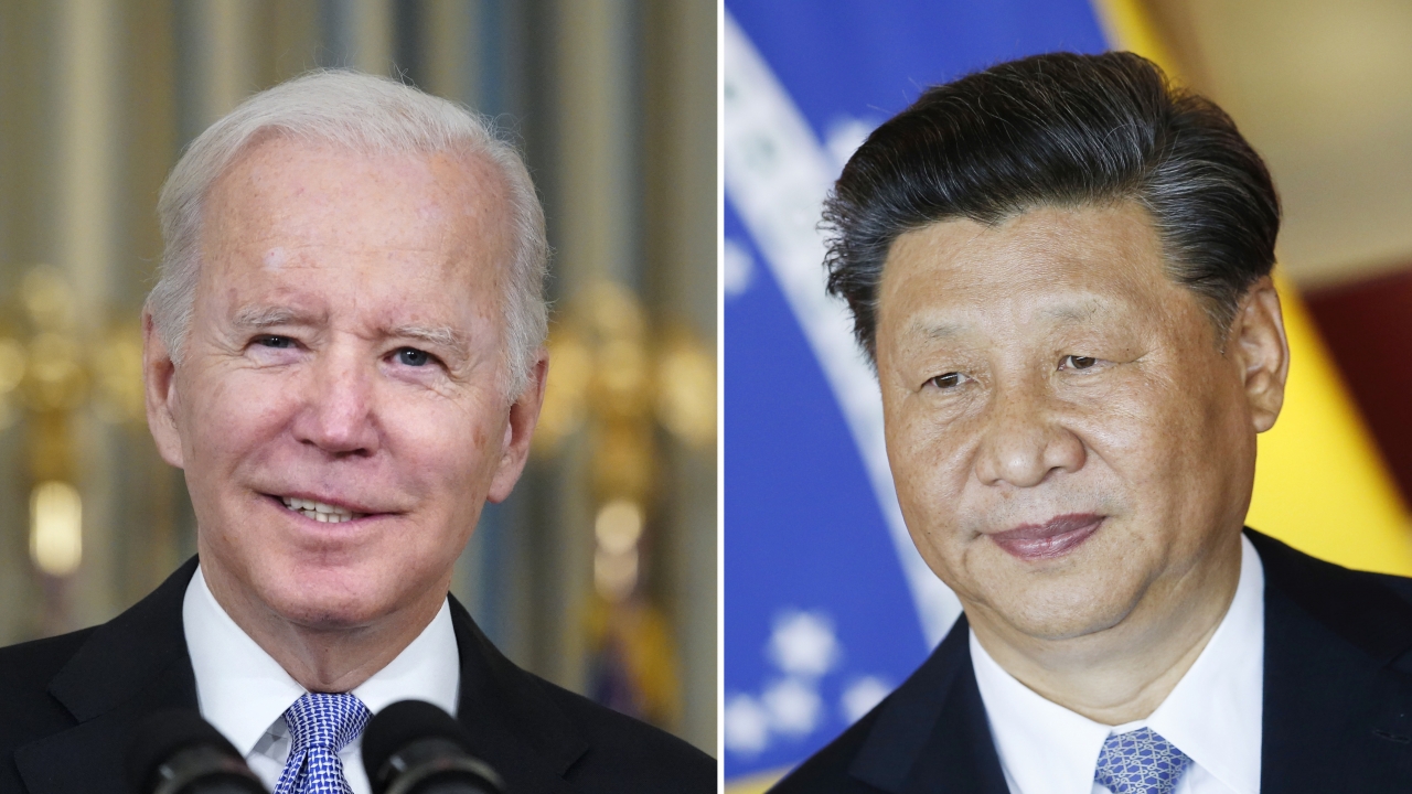 A photo showing U.S. President Joe Biden and China's President Xi Jinping.