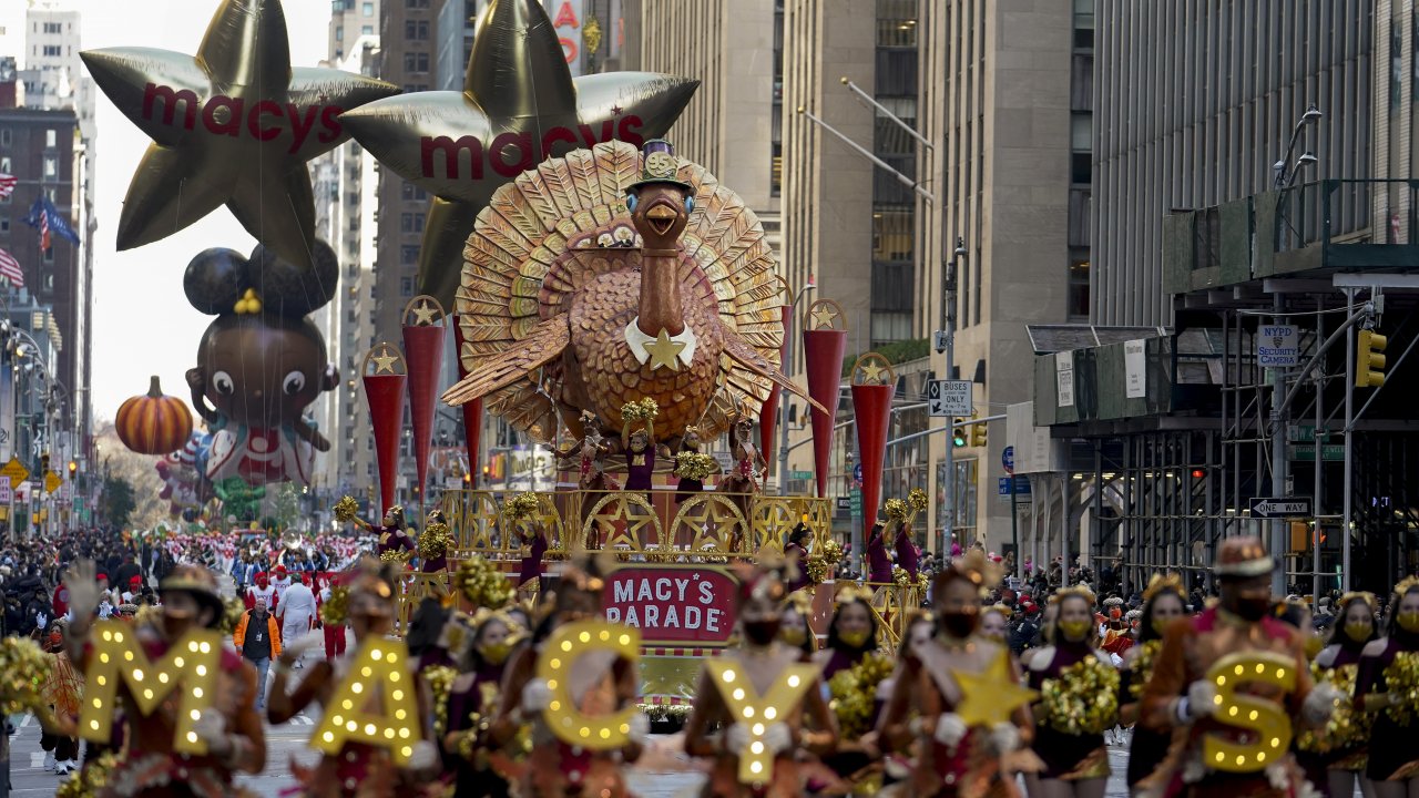The Tom Turkey float moves down Sixth Avenue during the Macy's Thanksgiving Day Parade