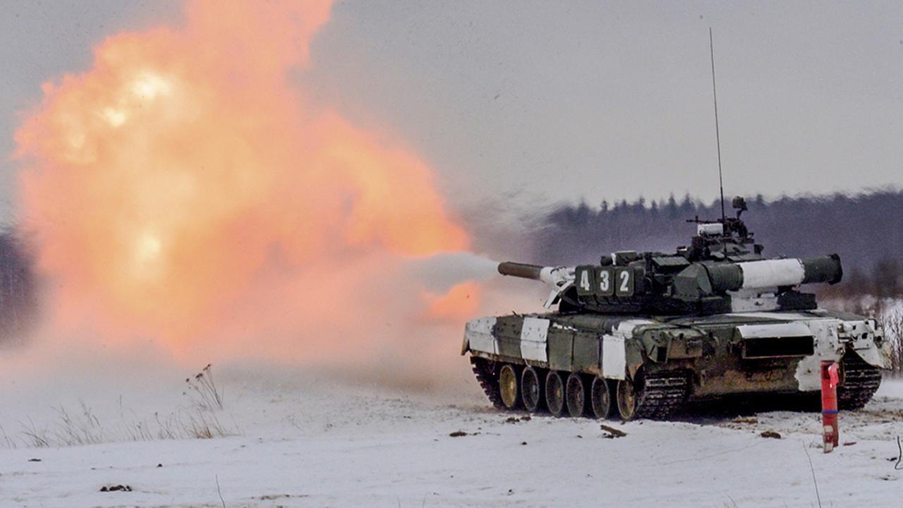A tank takes part in a military exercise in Russia