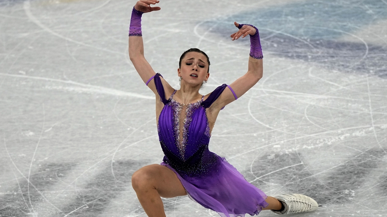 Kamila Valieva, of the Russian Olympic Committee, competes in the women's short program team figure skating competition