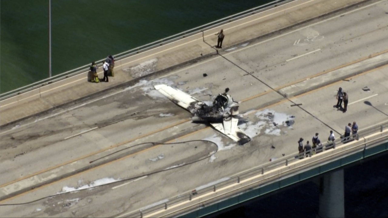 Small plane has crashed on a bridge near Miami.