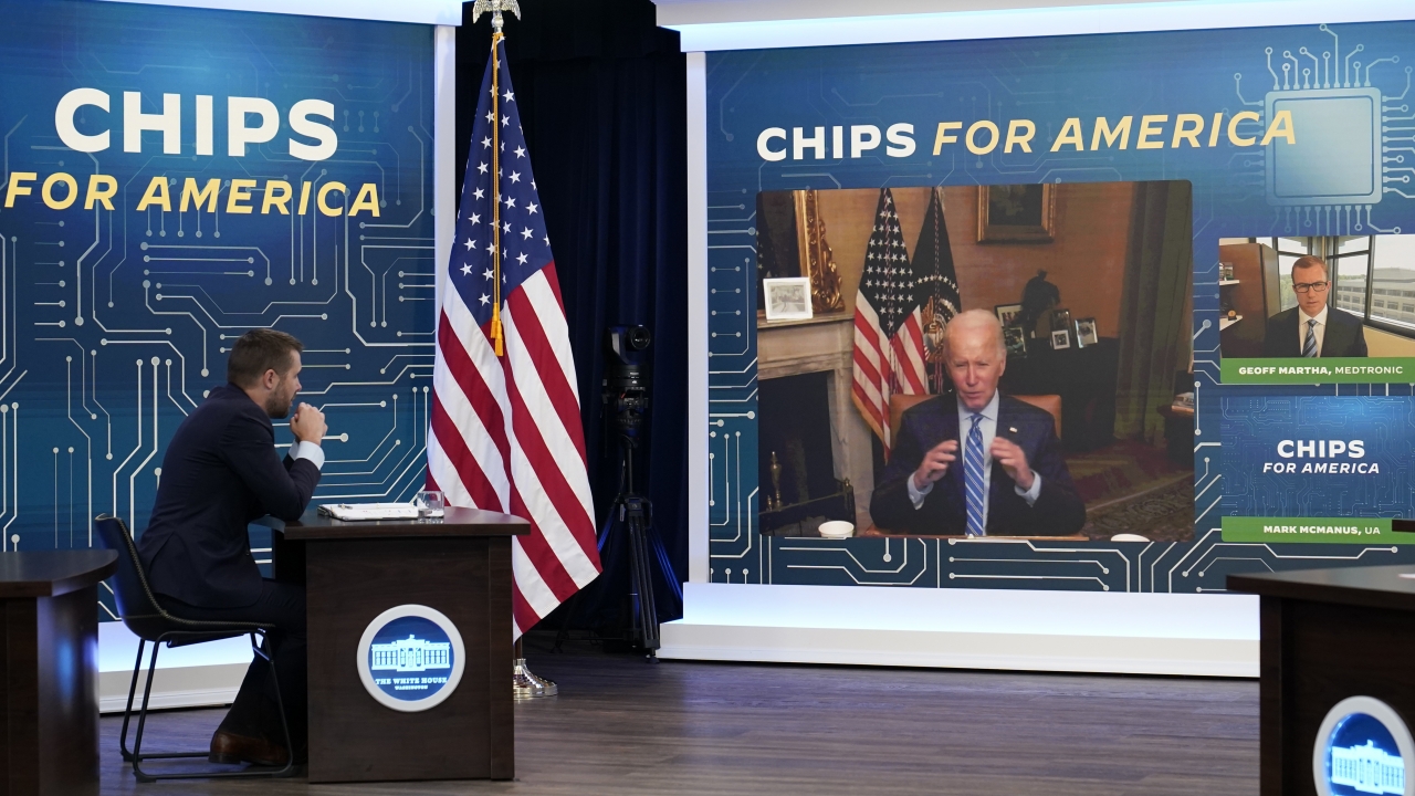 President Joe Biden speaks virtually during an event