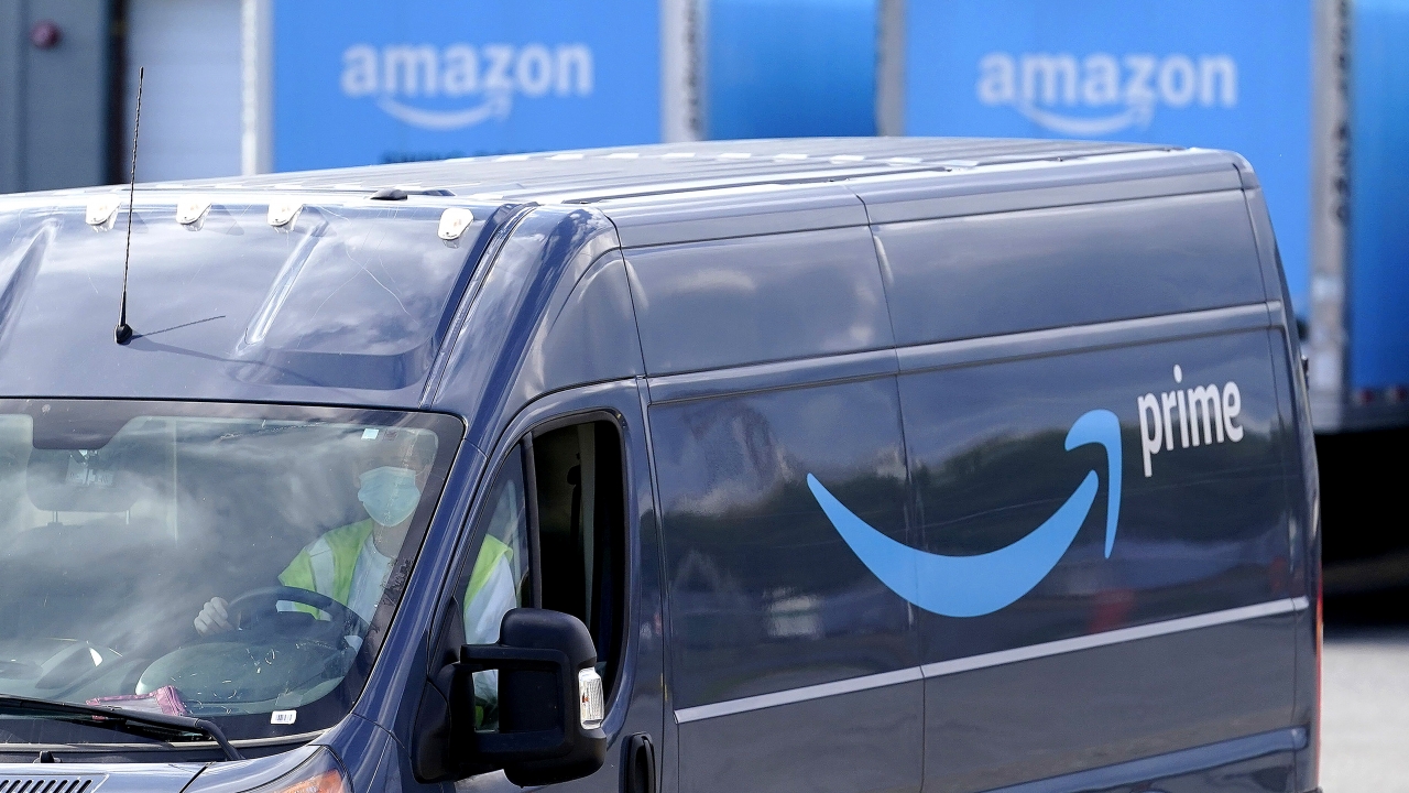 An Amazon Prime cargo van