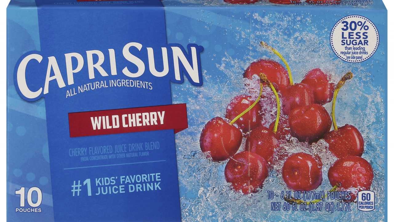 The packaging of Wild Cherry flavor Capri Sun.