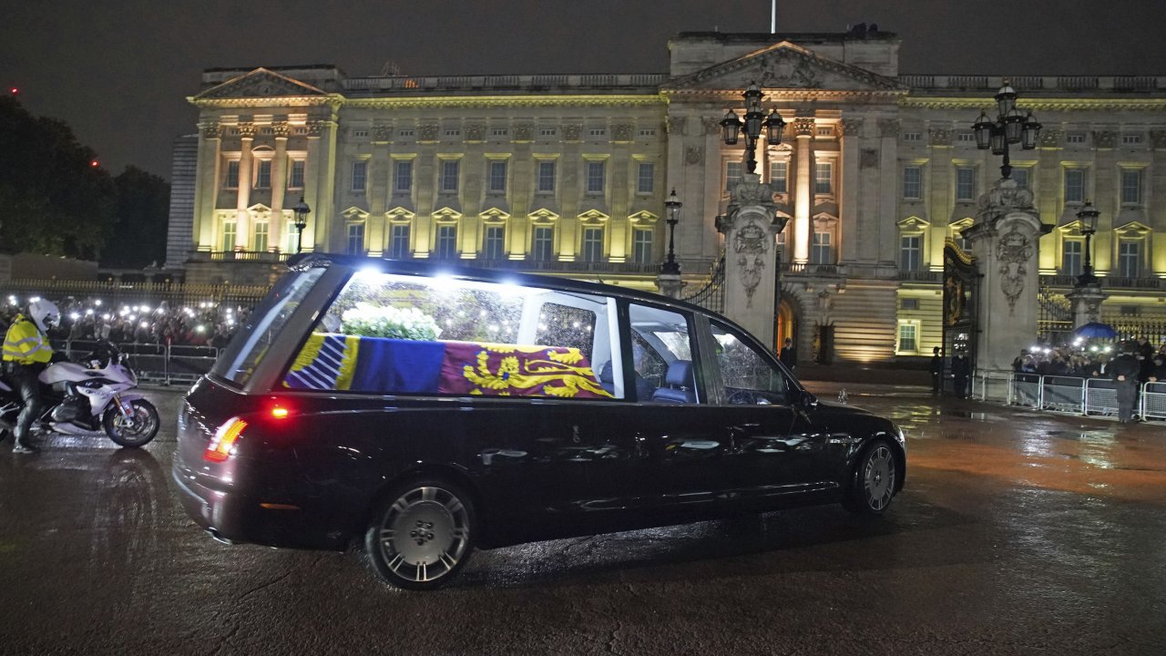 The hearse carrying the coffin of Queen Elizabeth II