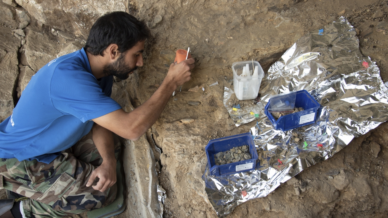 A researcher excavates a cave.