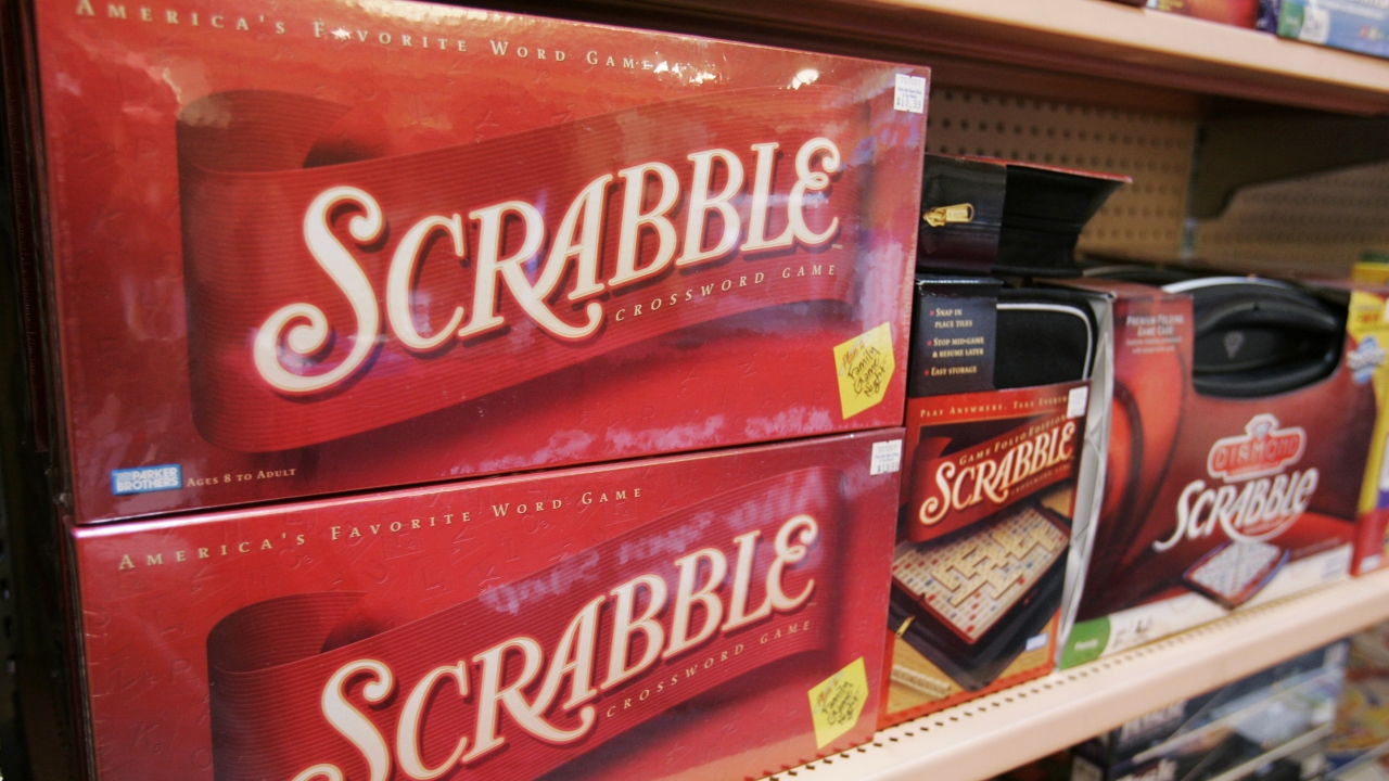Scrabble games on a store shelf