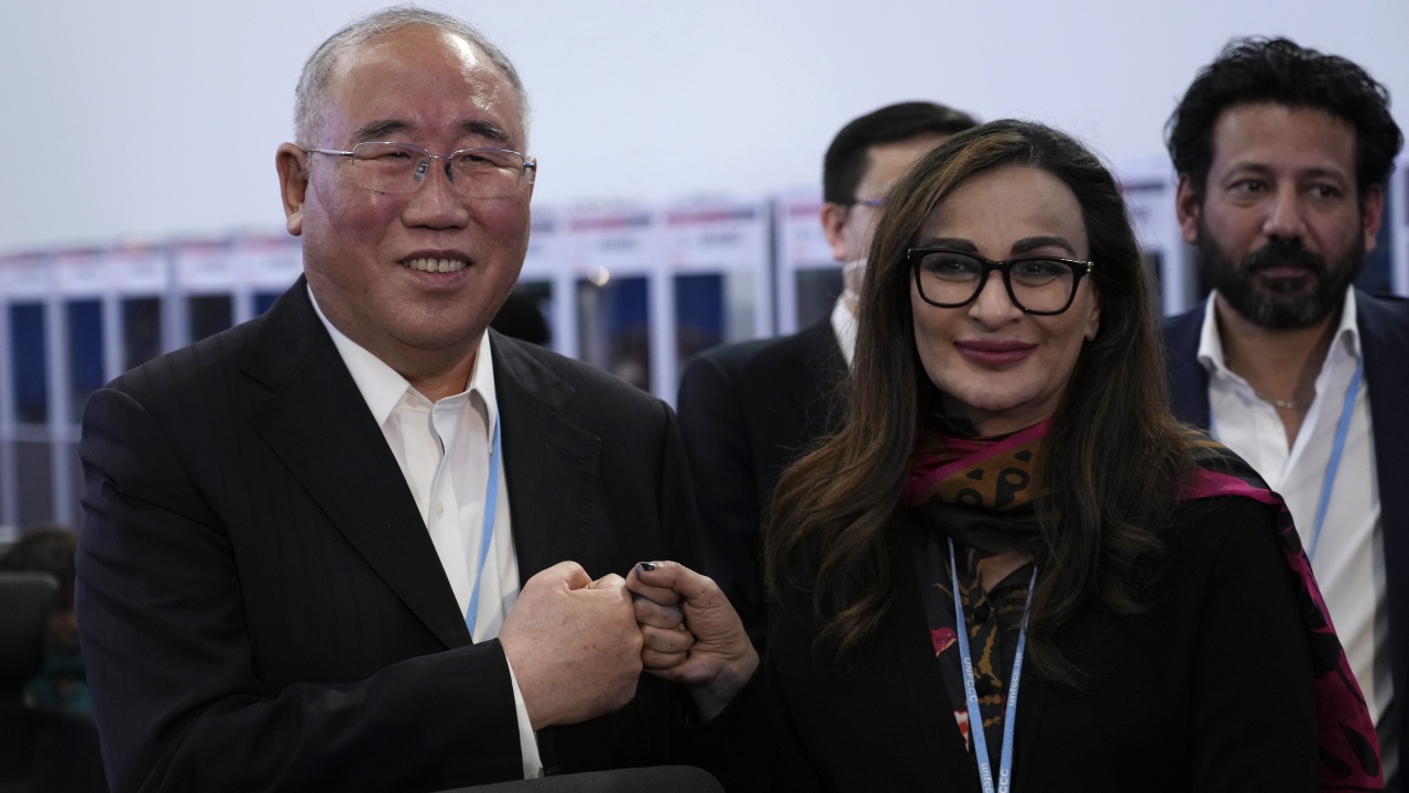 Xie Zhenhua, China's special envoy for climate and Sherry Rehman, minister of climate change for Pakistan