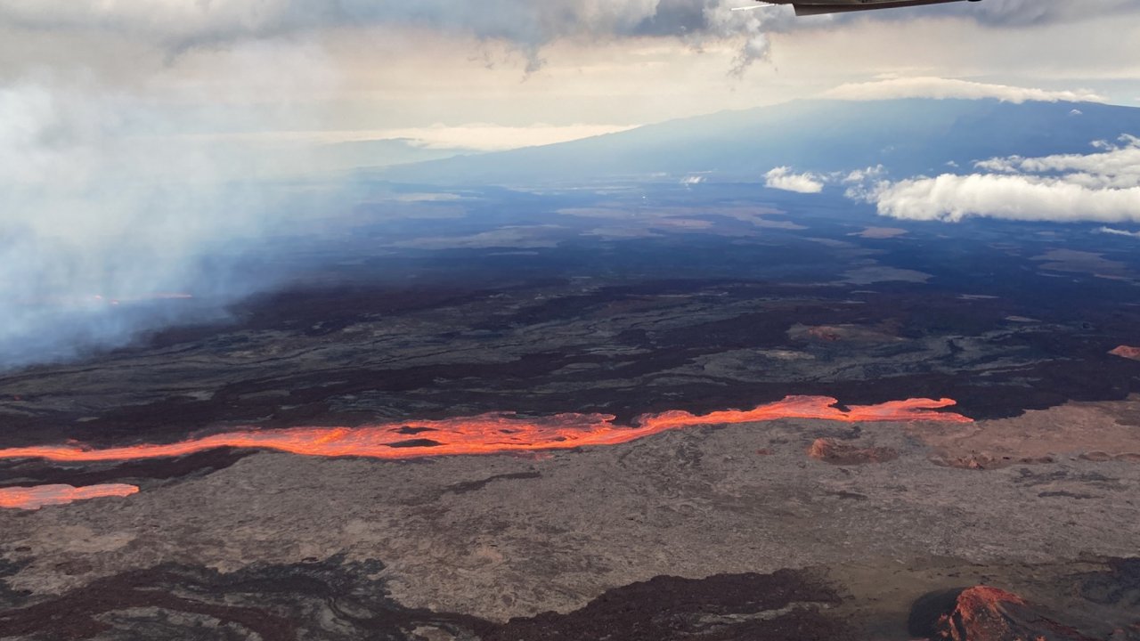 The Mauna Loa volcano is seen erupting from vents on the Northeast Rift Zone on the Big Island of Hawaii