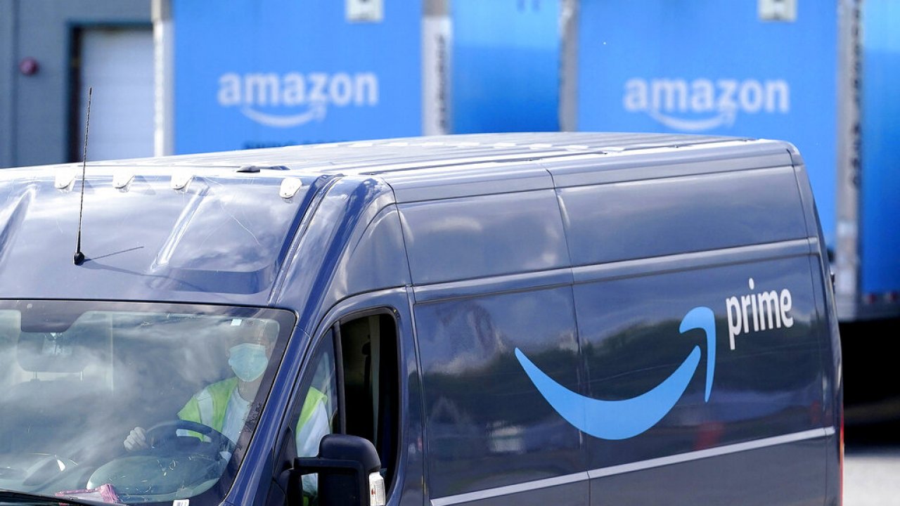 Driver in an Amazon delivery van