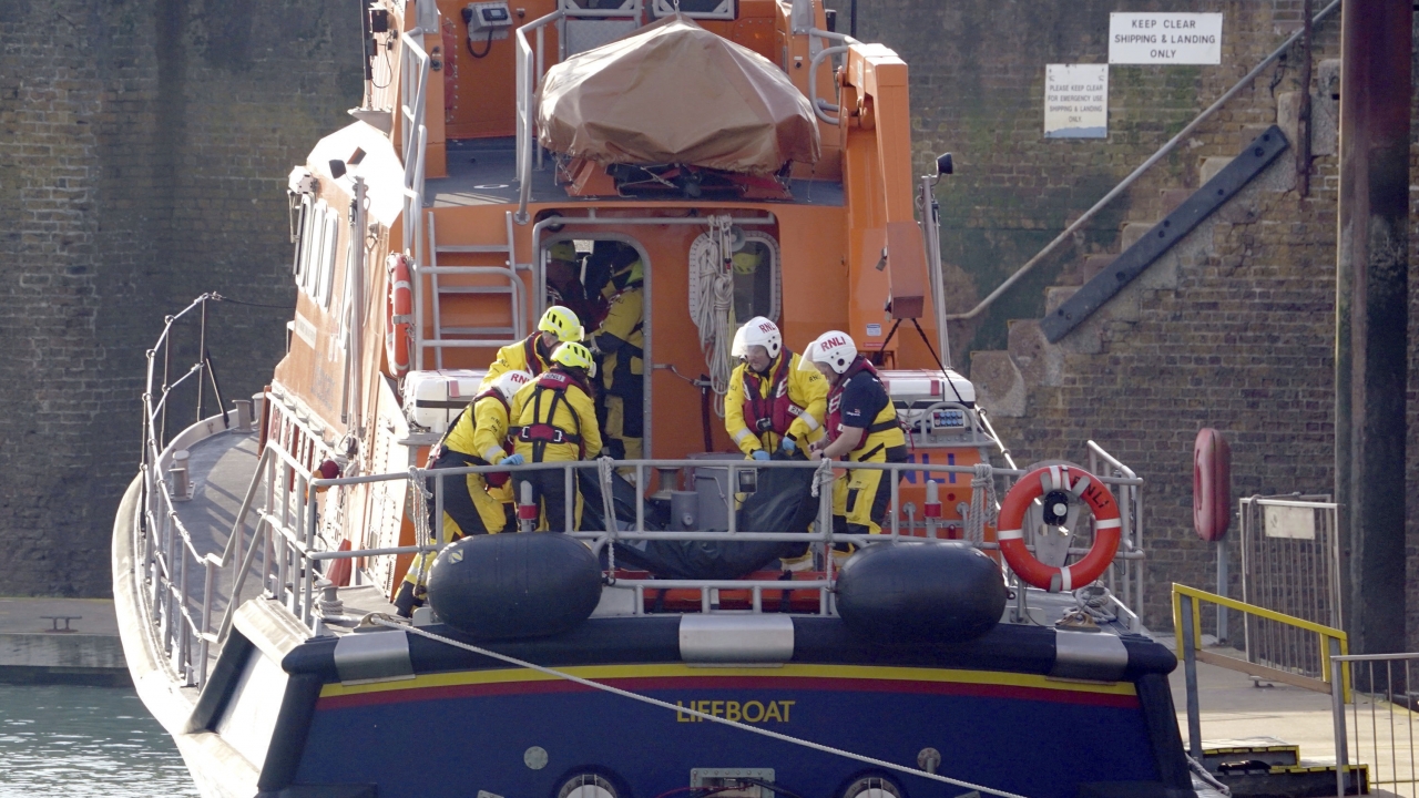 Members of a lifeboat return after a large search and rescue operation.
