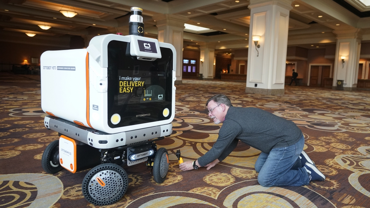 The autonomous Ottobot Yeti delivery robot.