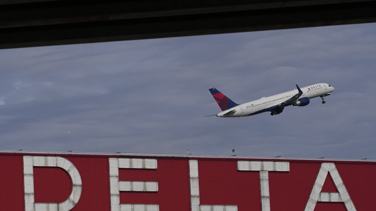 A Delta Air Lines plane takes off