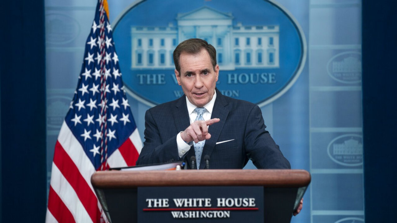 White House coordinator for strategic communications John Kirby speaks at a Feb. 13 news conference at the White House.
