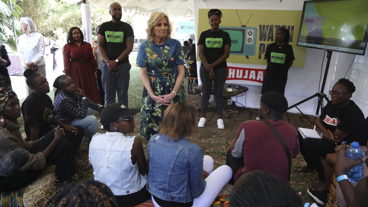 US first lady Jill Biden meets youth at Village Creative in Nairobi, Kenya.