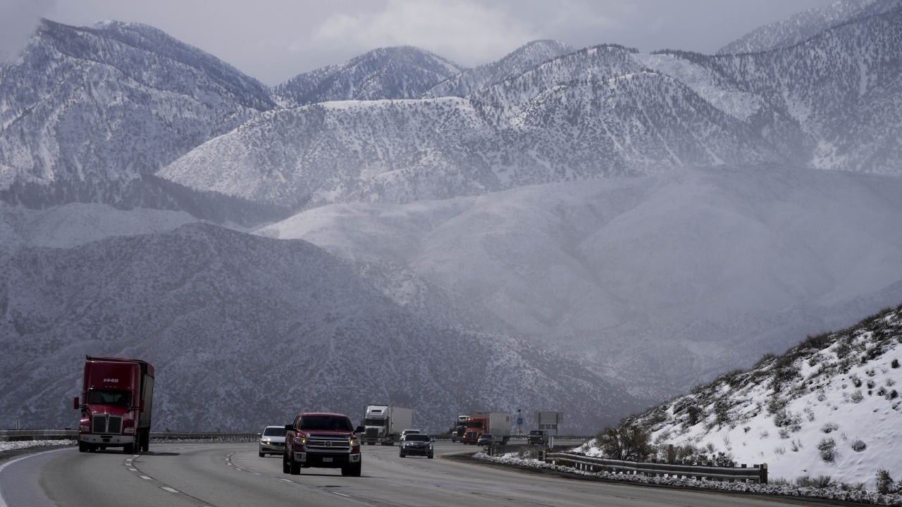 A snowy highway is shown.