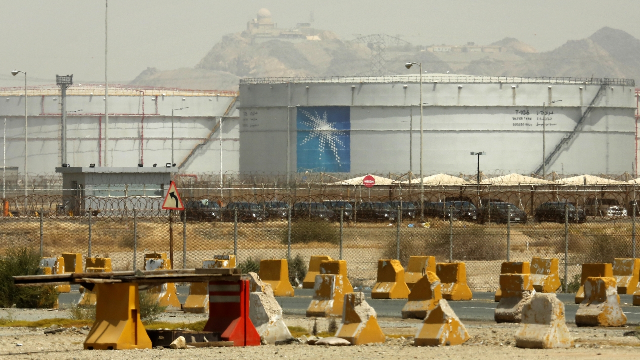 Storage tanks are seen at the North Jiddah bulk plant, an Aramco oil facility, in Jiddah, Saudi Arabia