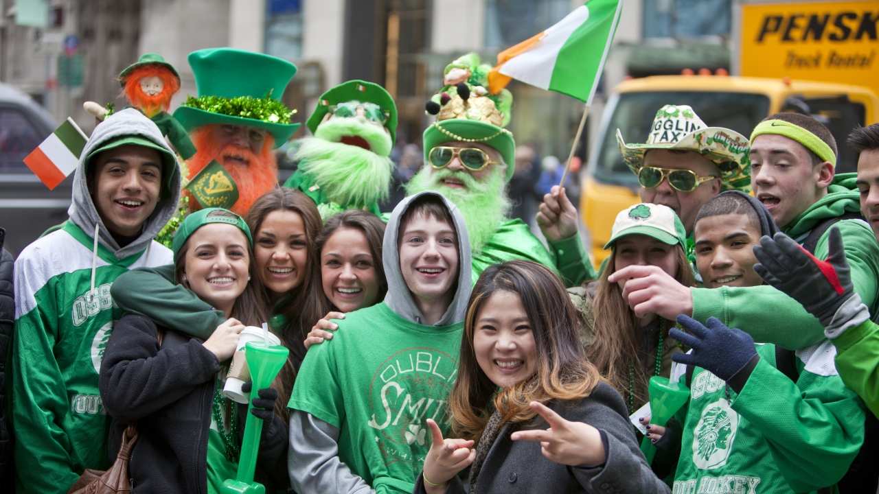 People celebrating St. Patrick's Day Parade in New York City.