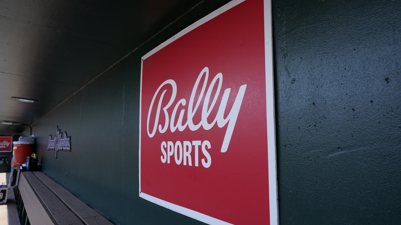 A Bally Sports logo at Roger Dean Stadium, Saturday, March 4, 2023, in Jupiter, Fla. (AP)