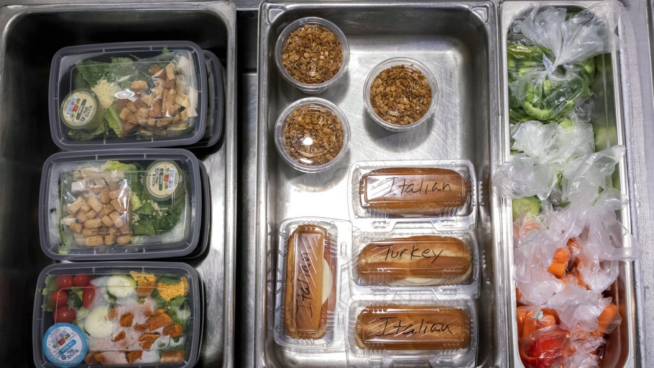 A sample of food items available during lunch break are shown at Tonalea K-8 school in Scottsdale, Ariz.
