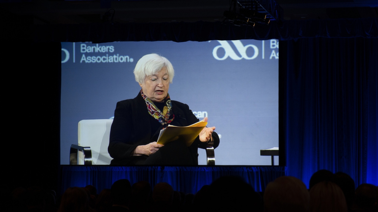 Treasury Secretary Janet Yellen speaks to banking leaders Tuesday.
